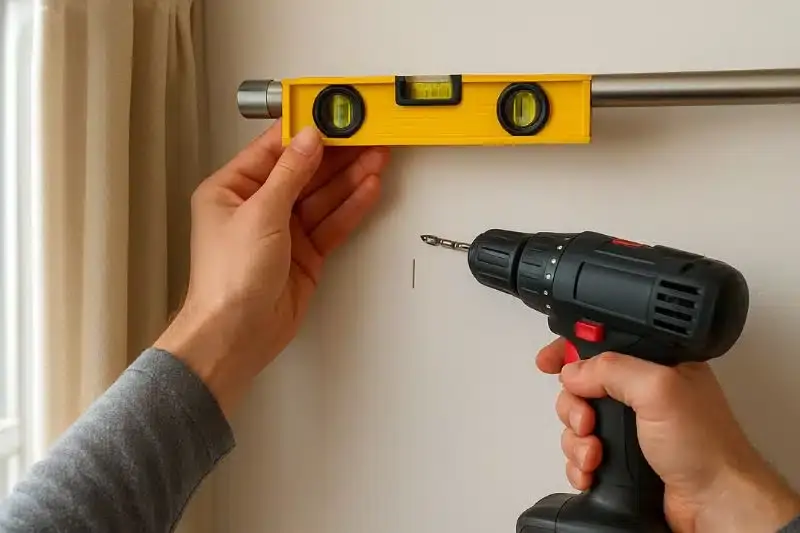 Ajuste a altura do varão com nível de bolha